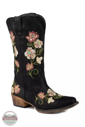 09-021-1566-3253 BL Riley Embroidered Flowers and Faux Leather Western Boots