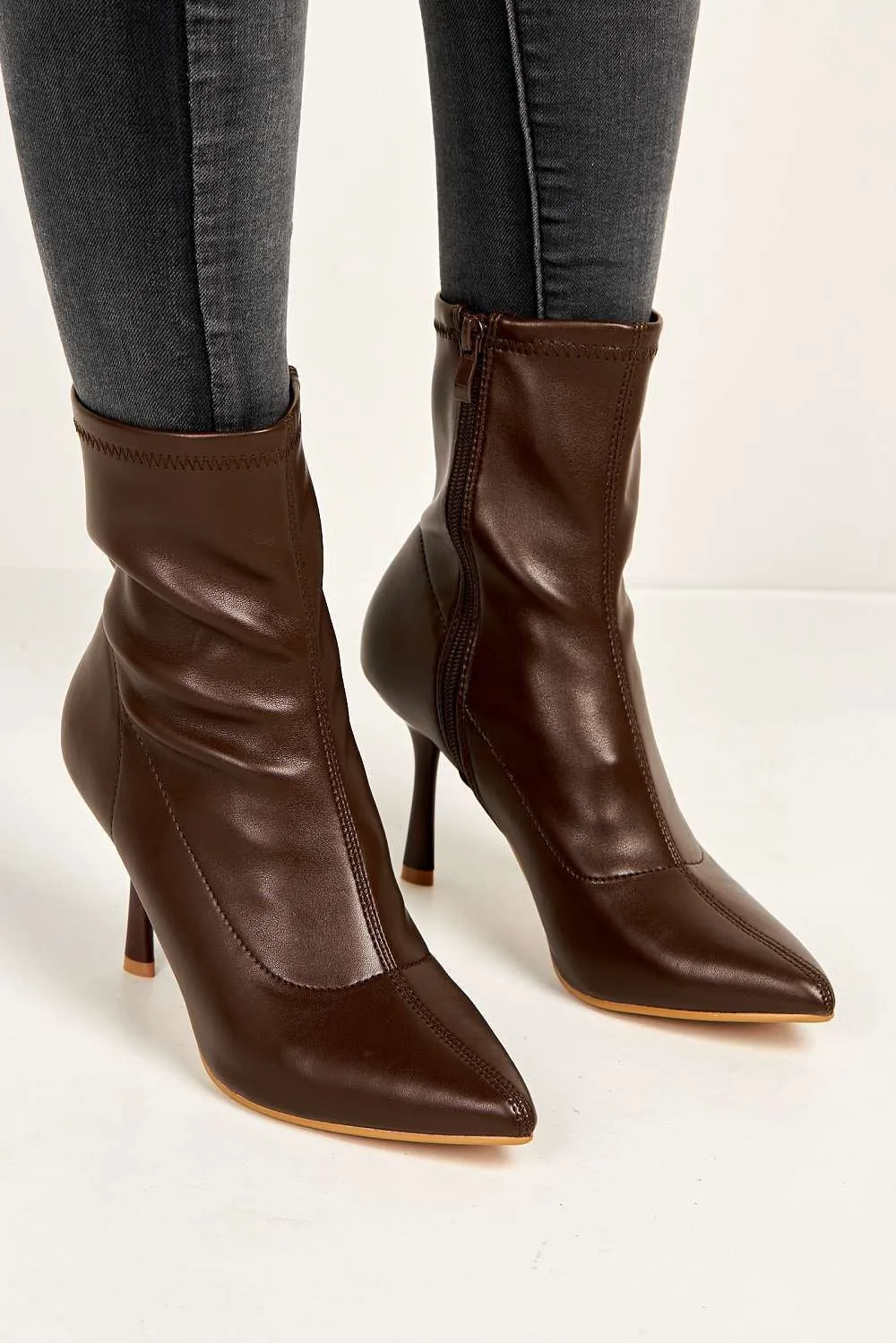 Aayat Pointed Toe Heeled Boots in Brown