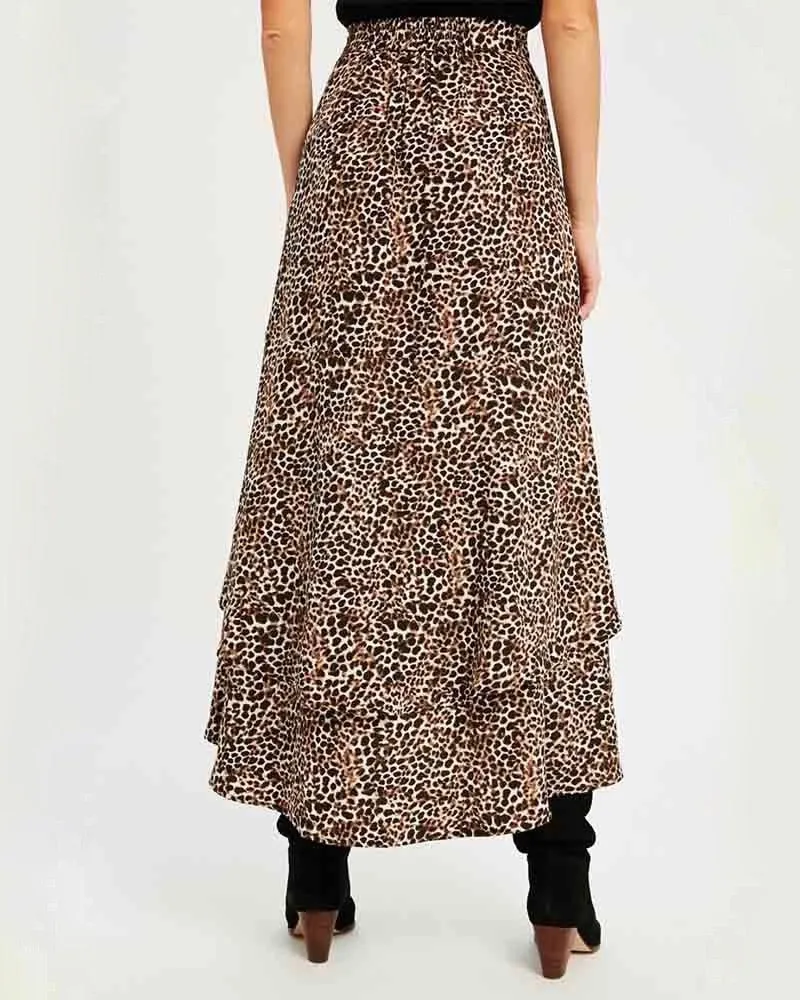 Animal Print Asymmetrical High Low Skirt