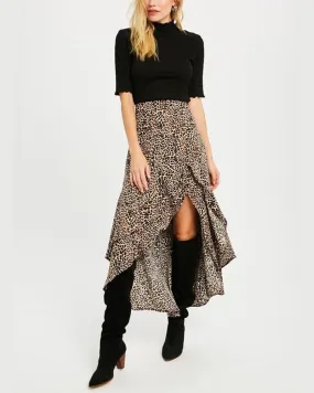 Animal Print Asymmetrical High Low Skirt