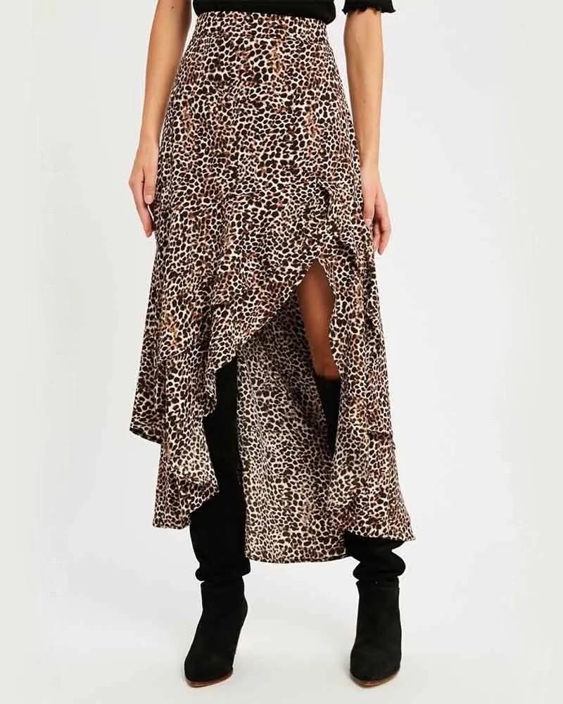 Animal Print Asymmetrical High Low Skirt