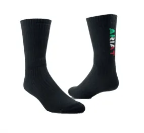 Ariat High Performance Mexico Black Premium Ringspun Cotton Crew Work Socks 3 Pair Pack 10044791