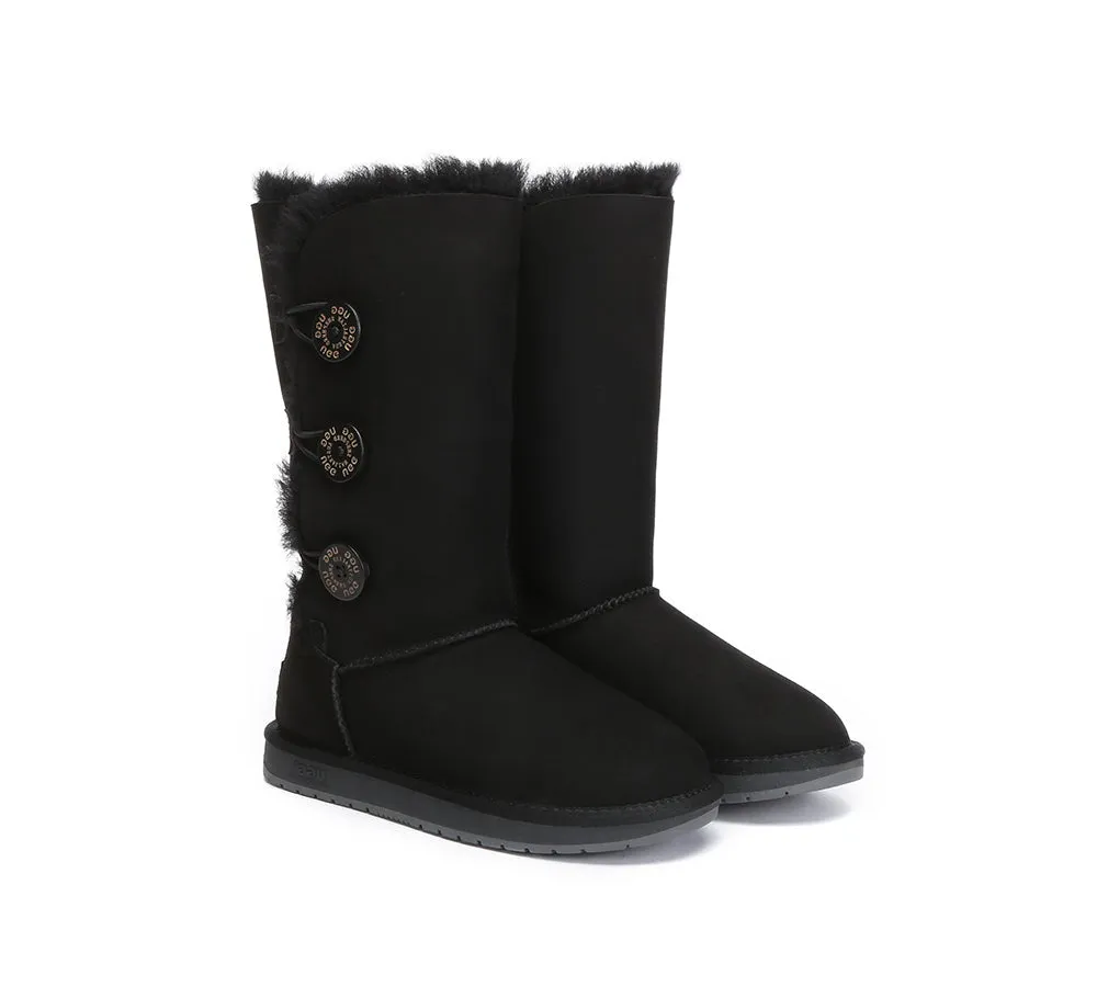 Australian Premium Double Face Sheepskin Tall Triple Button Water Resistant Boots