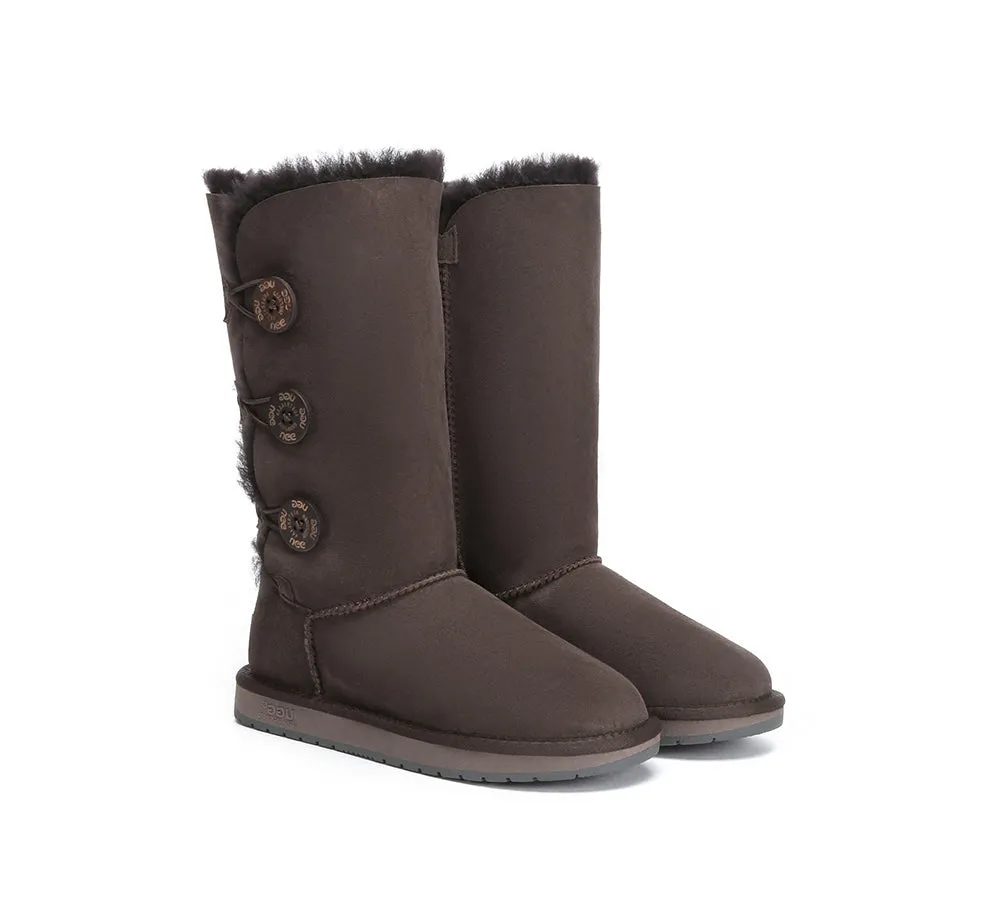 Australian Premium Double Face Sheepskin Tall Triple Button Water Resistant Boots