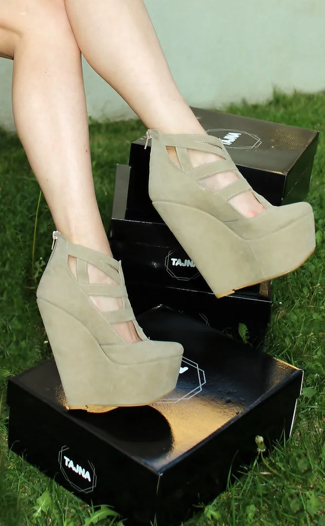 Beige Cage Ankle 16 cm Heel Wedge Booties