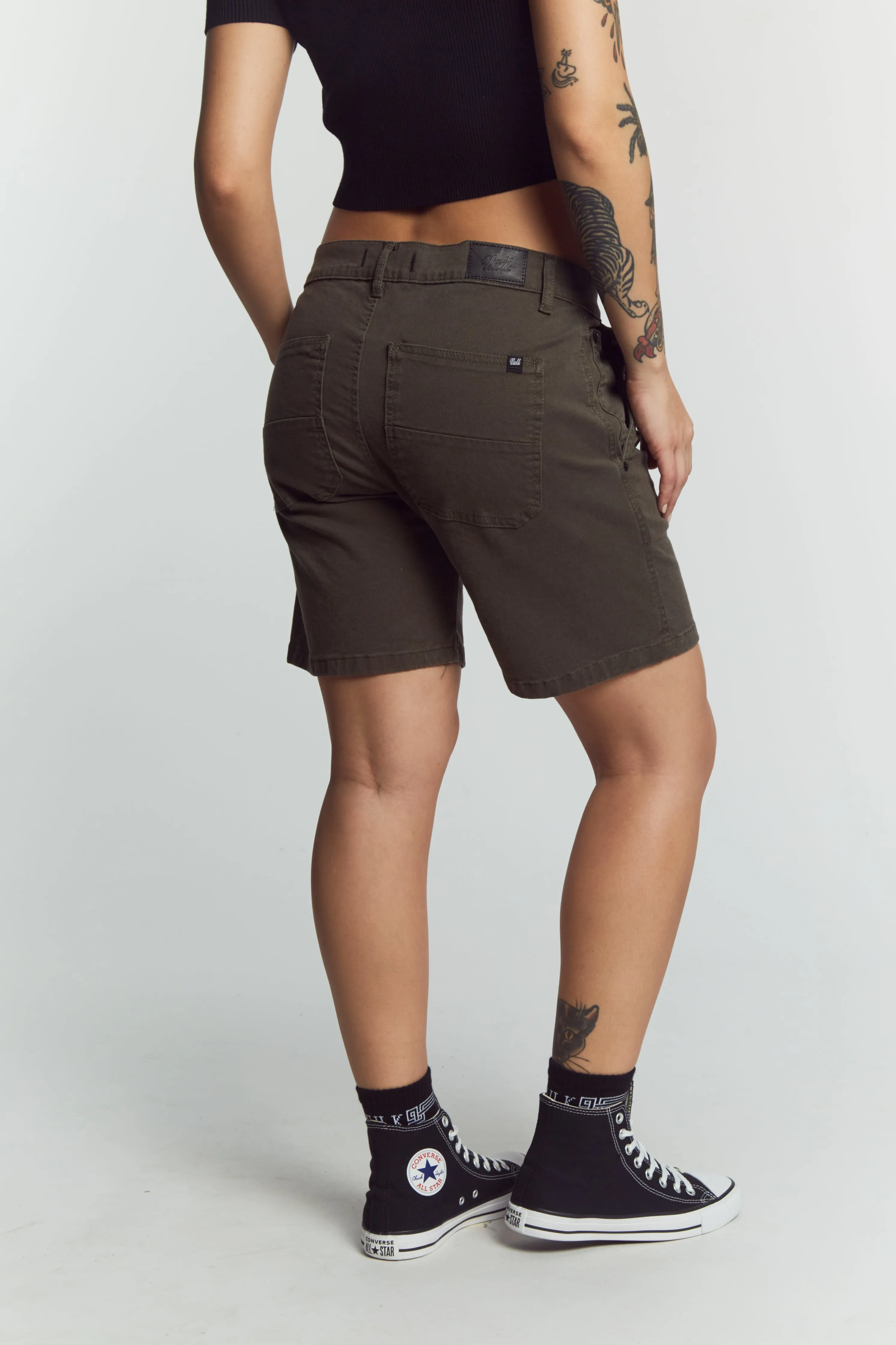 Optimized Title: Premium Bermuda Shorts in Stale Martin Green - Mens Relaxed Fit with Vulk Stitched Detail