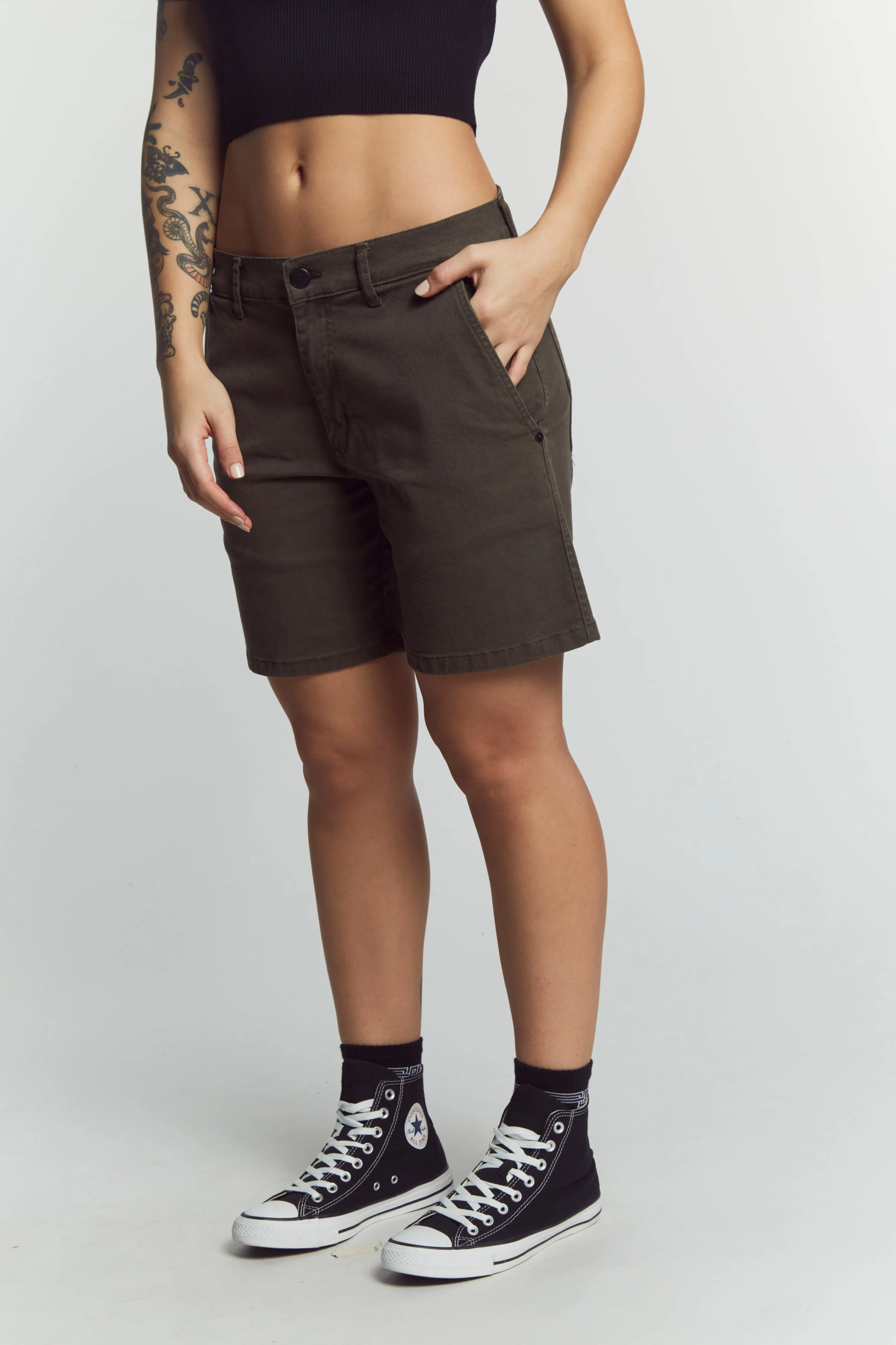 Optimized Title: Premium Bermuda Shorts in Stale Martin Green - Mens Relaxed Fit with Vulk Stitched Detail