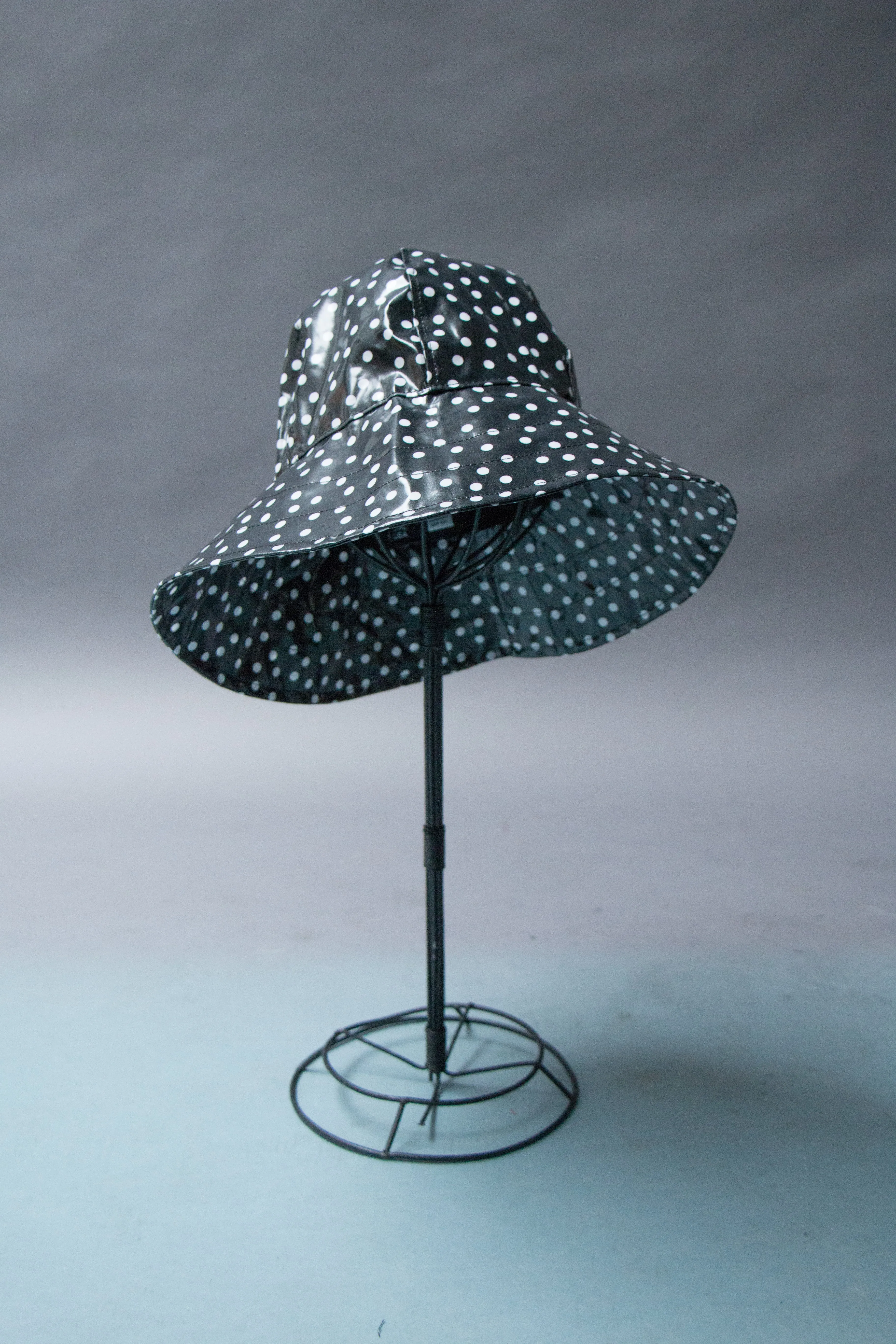 *Black Polkadot Unlined Rain Hat $45 (RH 0917B)