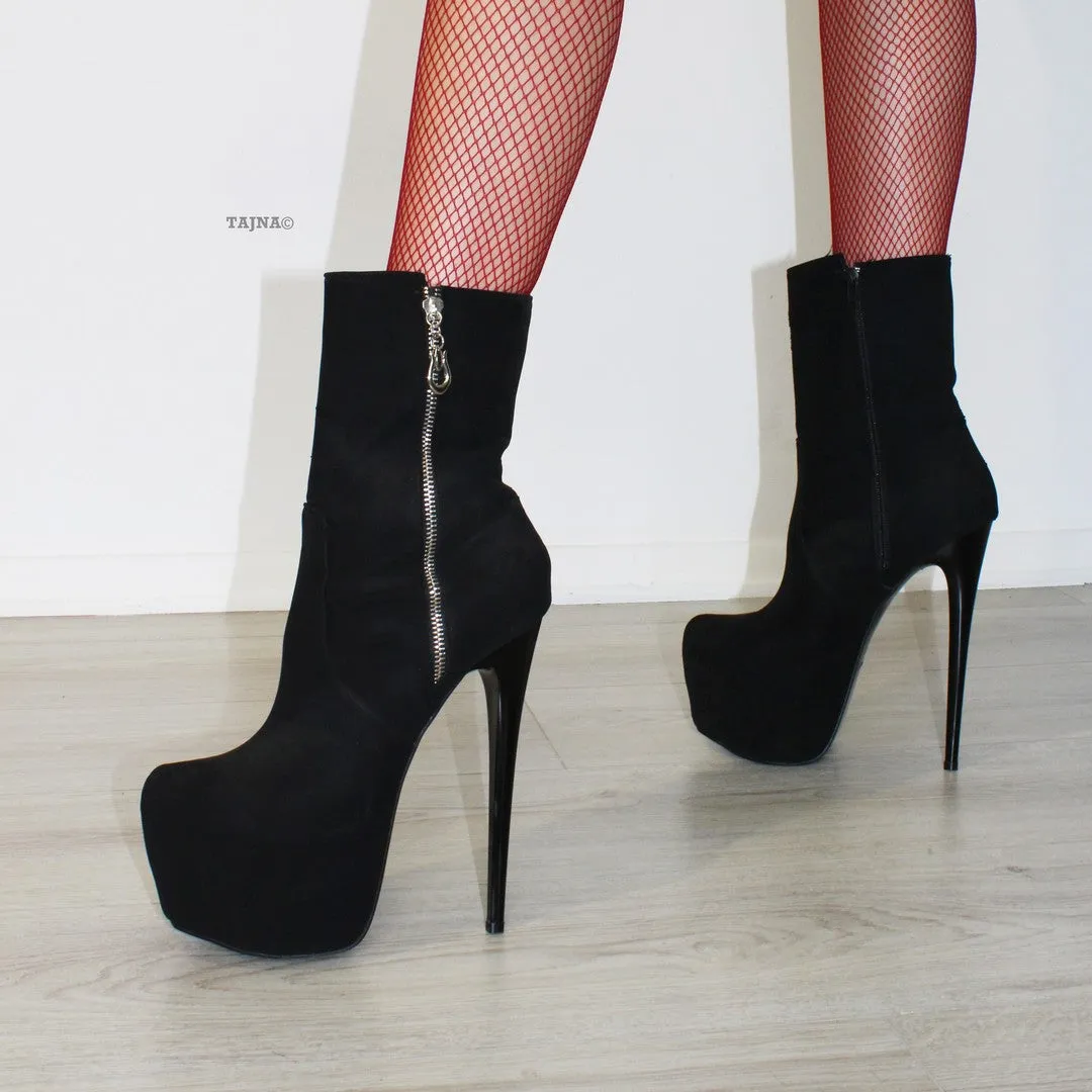 Black Suede Zipper Platform Boots