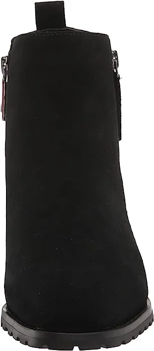 Blondo Samara Black Suede Almond Toe Pull On Double Zip Block Heel Ankle Boots