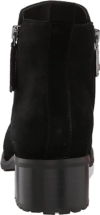 Blondo Samara Black Suede Almond Toe Pull On Double Zip Block Heel Ankle Boots