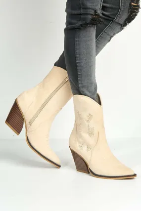 Bromley Detail Western Boots in Beige