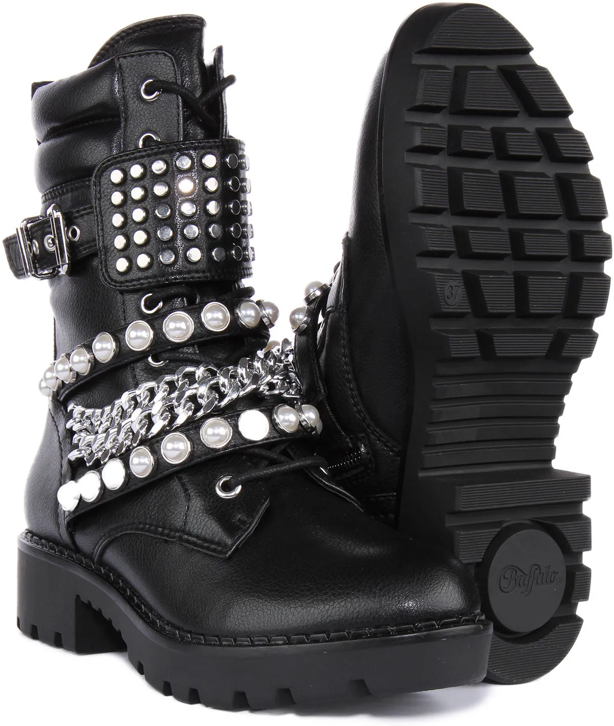 Buffalo Wave Stud Boot Combat In Black