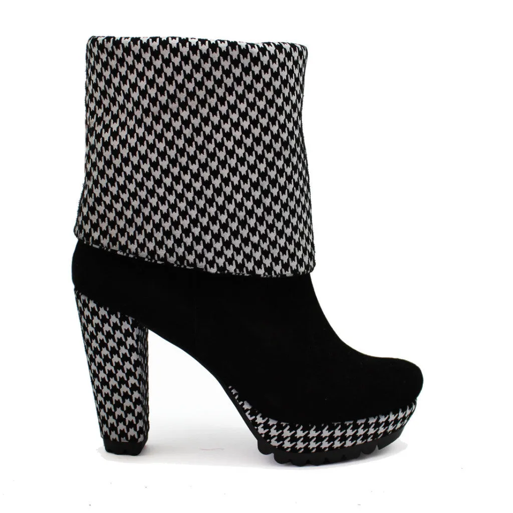 Champignon - Black Suede- Houndstooth- platform boot- LAST PAIRS 35, 36 AND 38!