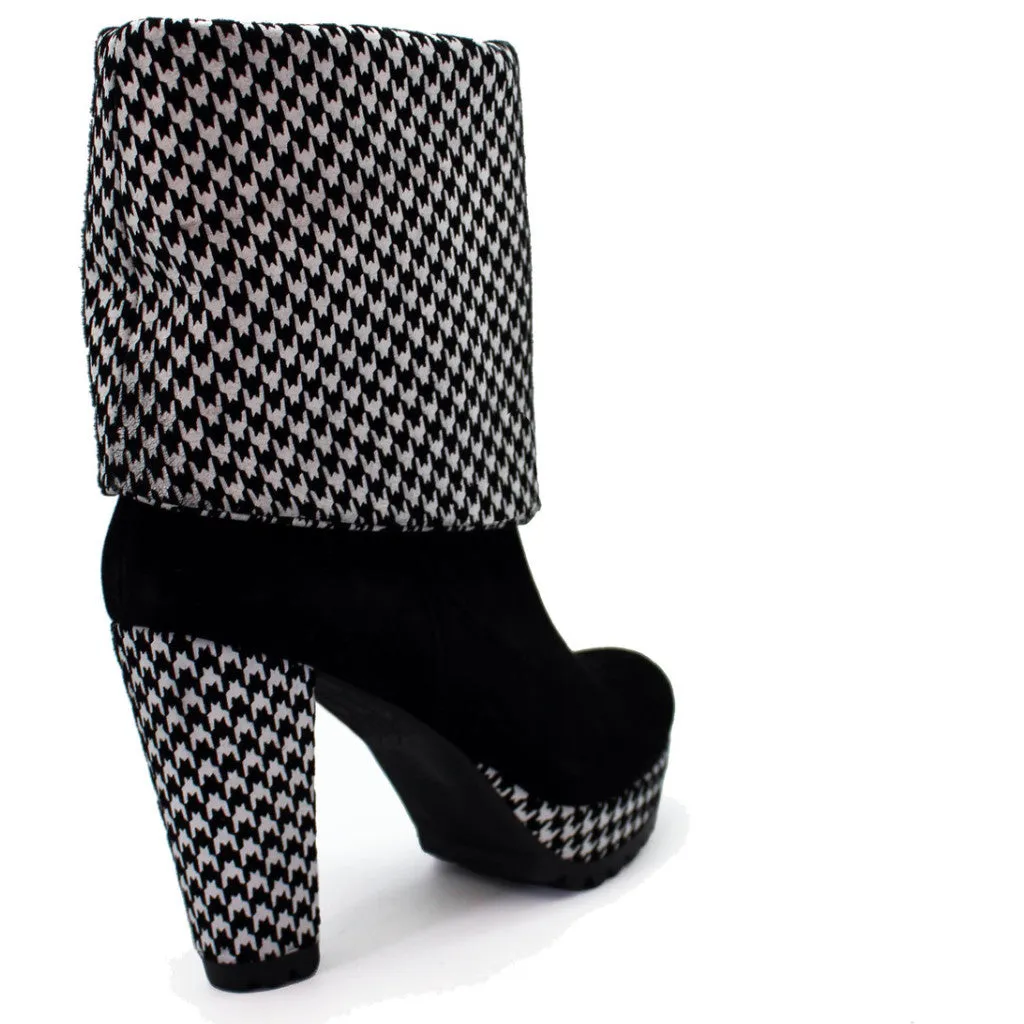 Champignon - Black Suede- Houndstooth- platform boot- LAST PAIRS 35, 36 AND 38!