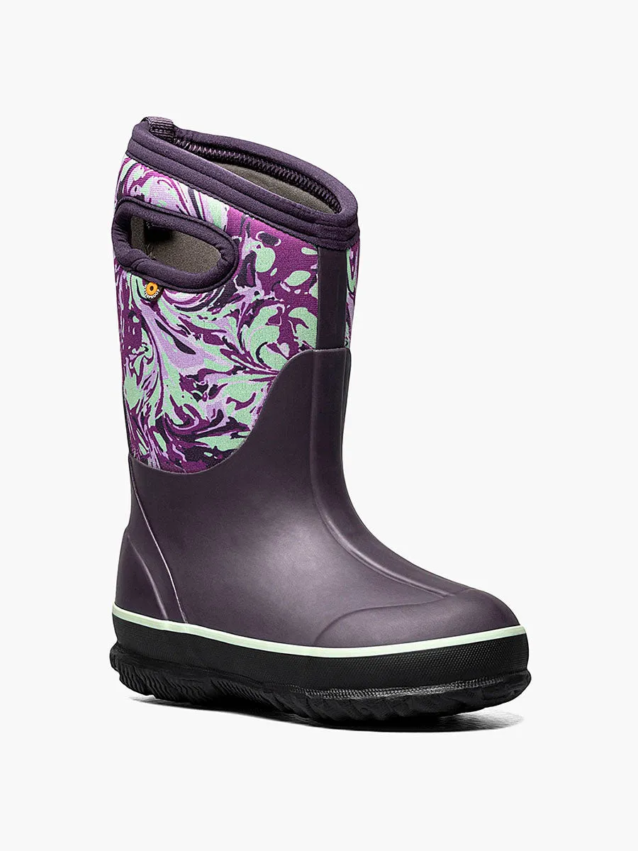 Classic Kid's Marbled Snow Boot - Grey/Purple