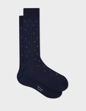 Cotton-Blend Polka Dot Sock | Navy