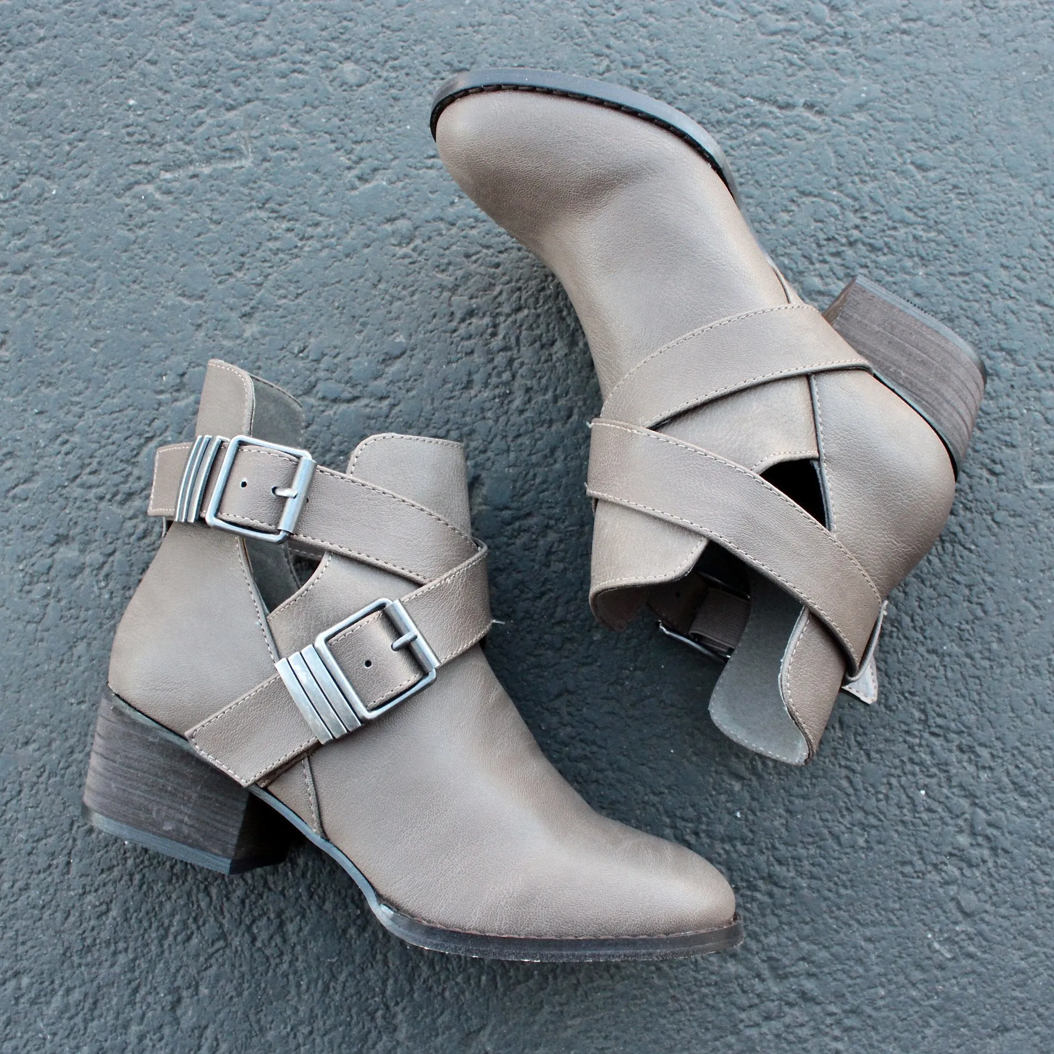 Cute Double Buckled Cut Out Ankle Boots with Stacked Heels in More Colors