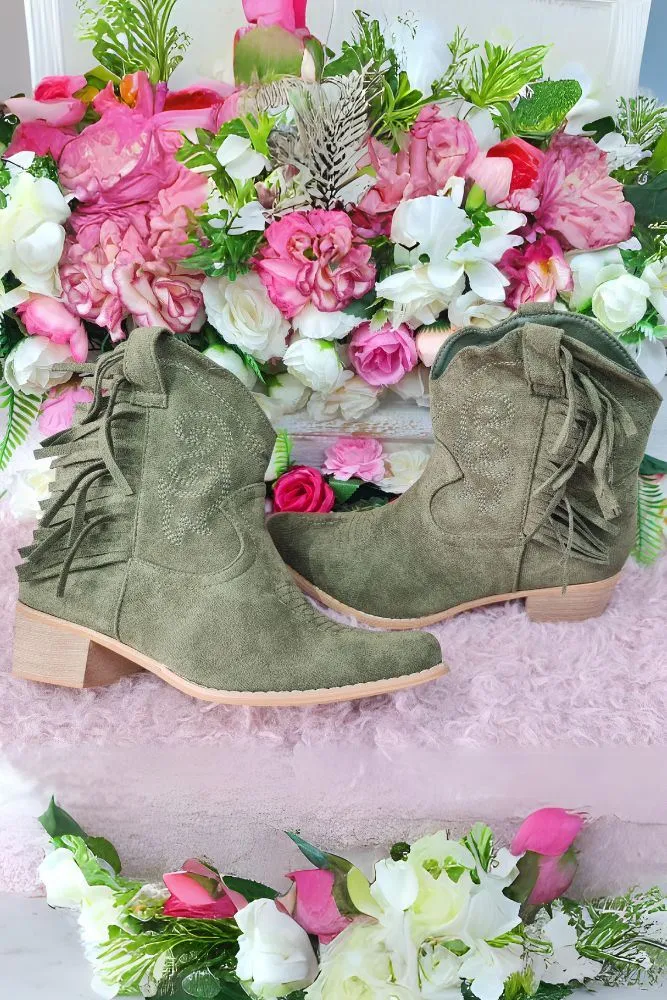 Faux Suede Ankle Cowboy Boot