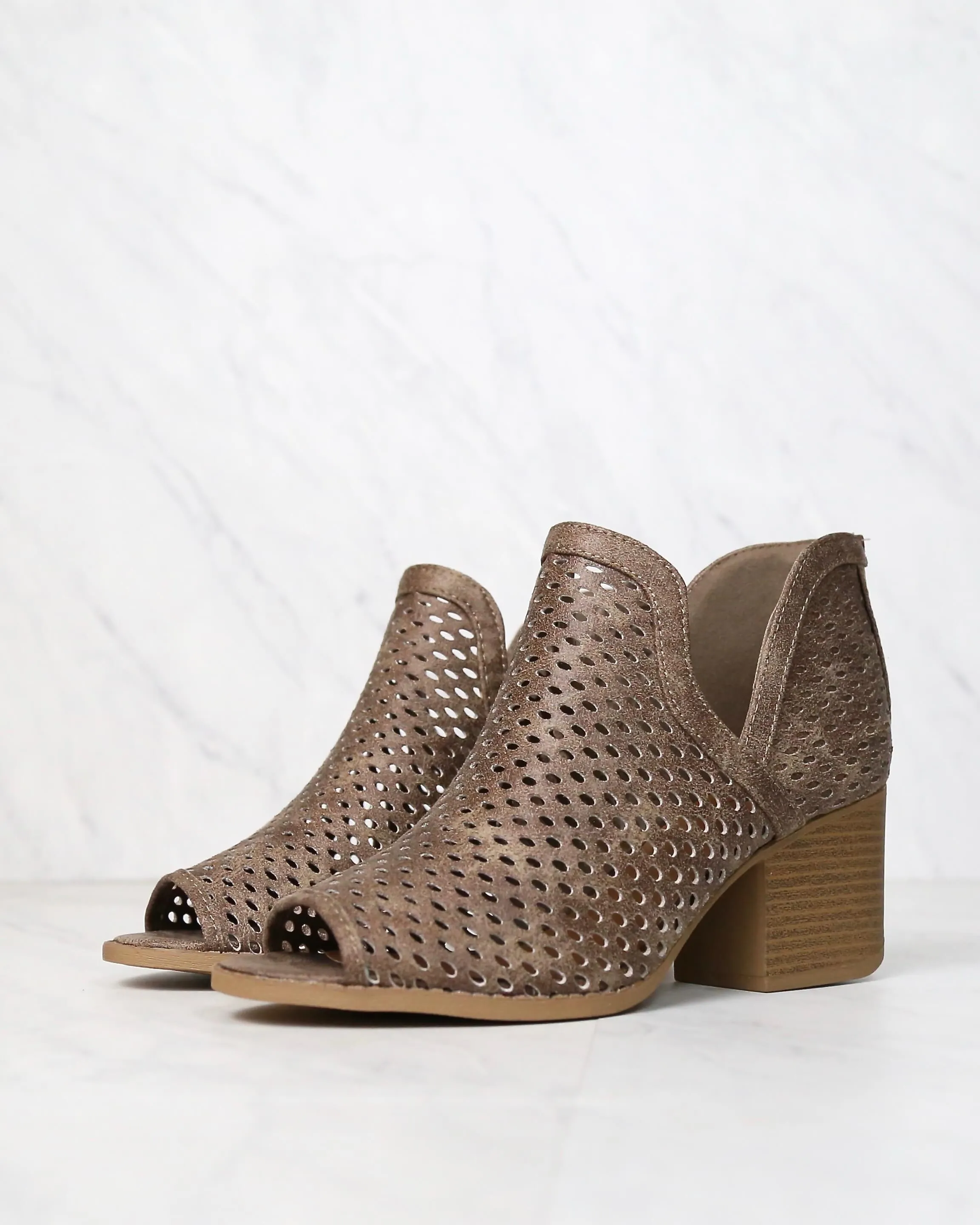 Final Sale - Ashlyn - Perforated Ankle Bootie - Taupe