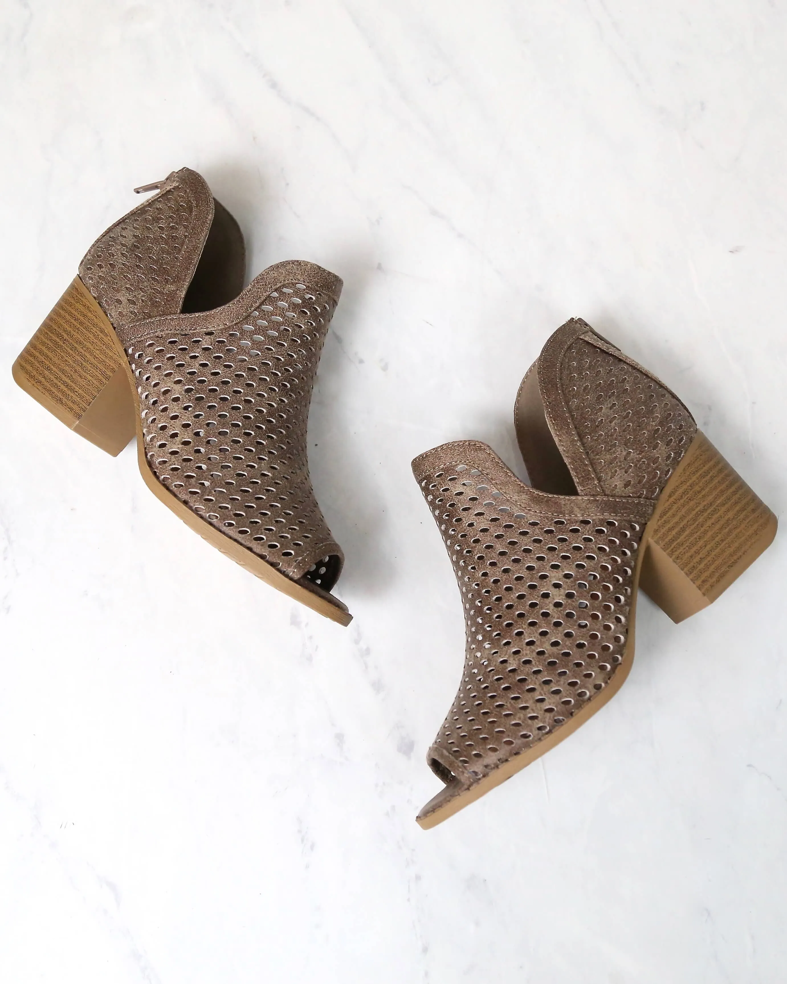 Final Sale - Ashlyn - Perforated Ankle Bootie - Taupe