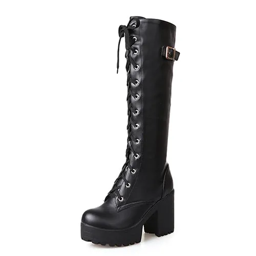 Gdgydh Hot Sale Spring Autumn Lacing Knee High Boots