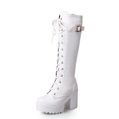 Gdgydh Hot Sale Spring Autumn Lacing Knee High Boots