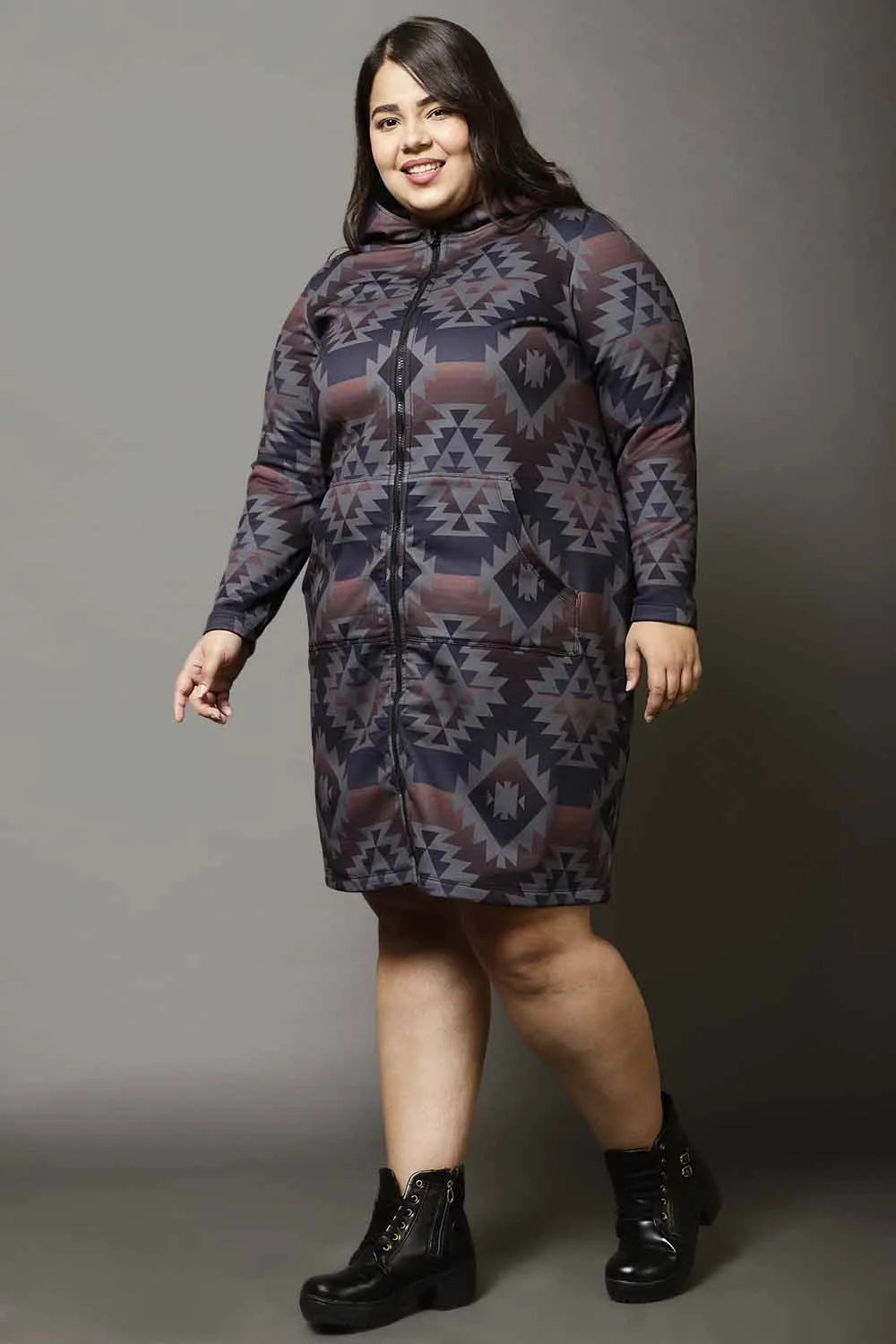 Grey Plus Size Jacket Dress