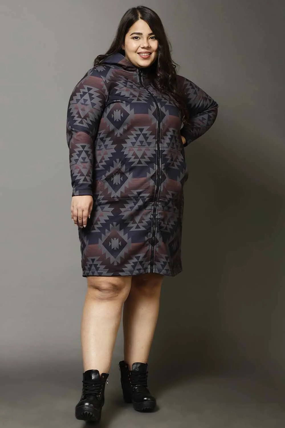 Grey Plus Size Jacket Dress