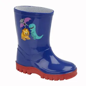 Kids Wellington Welly Boots Dinosaurs Navy 3 to 10 Infants