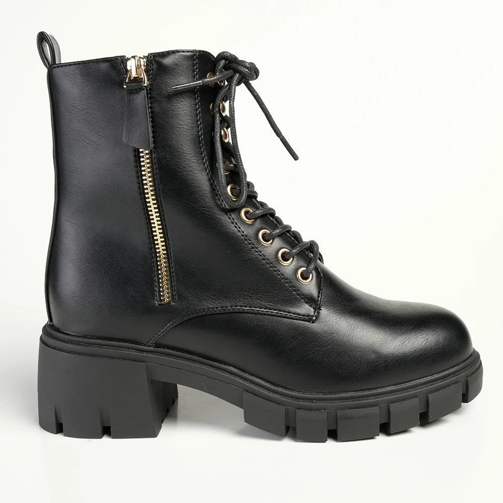 Madison Side Zip Combat Boot - Black