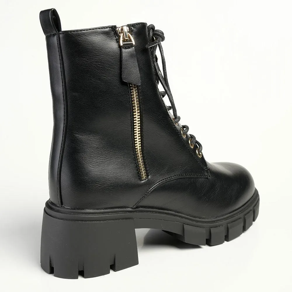 Madison Side Zip Combat Boot - Black