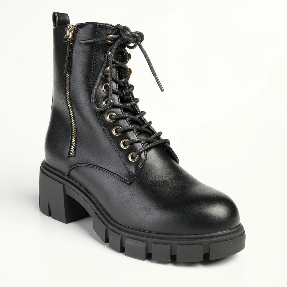 Madison Side Zip Combat Boot - Black