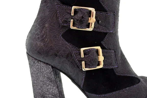 Peron - Black Flower Stretch high heel ankle boot