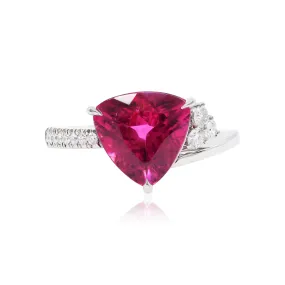 PLATINUM TRIANGULAR PINK TOURMALINE AND DIAMOND RING