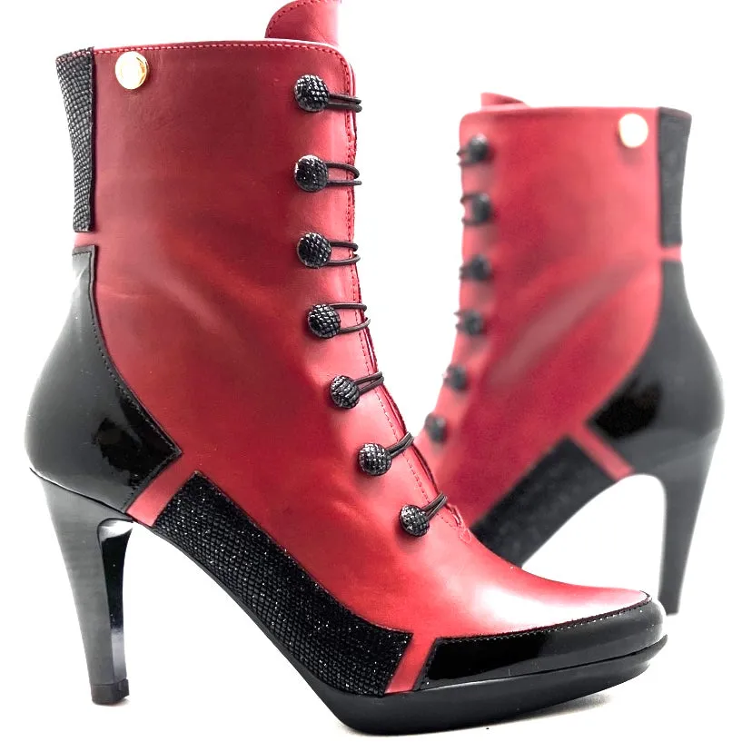 St Lucia - Red/Black- Button boot