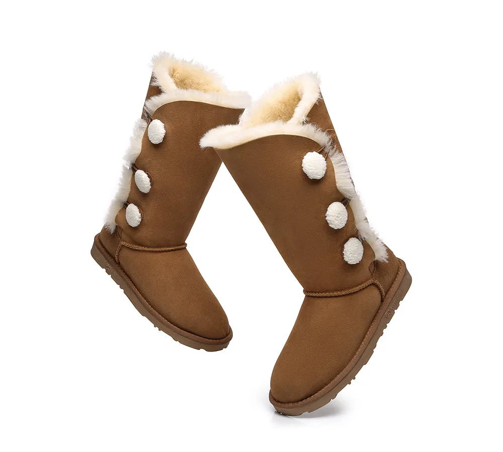 Tall Triple Button Sheepskin Boots Aspen