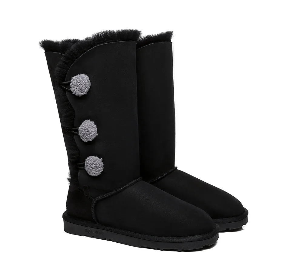 Tall Triple Button Sheepskin Boots Aspen