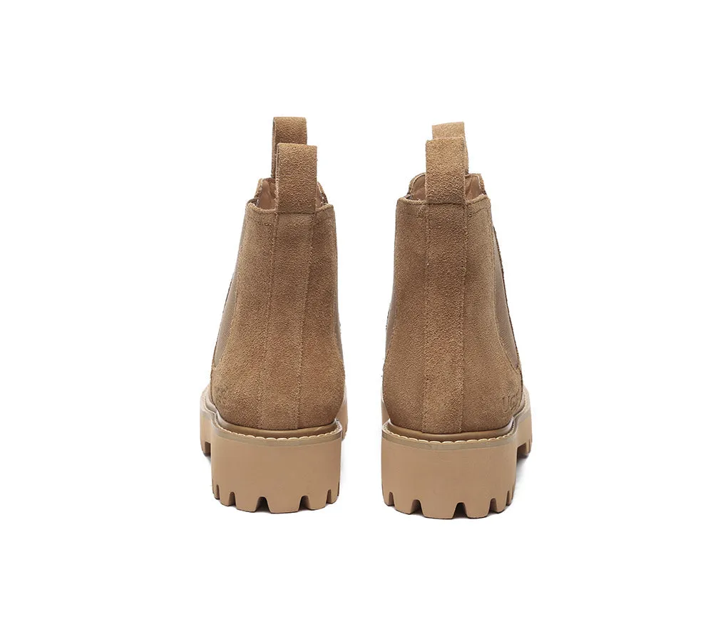 UGG Boots Sheepskin Wool Suede Chelsea Block Heel Chana