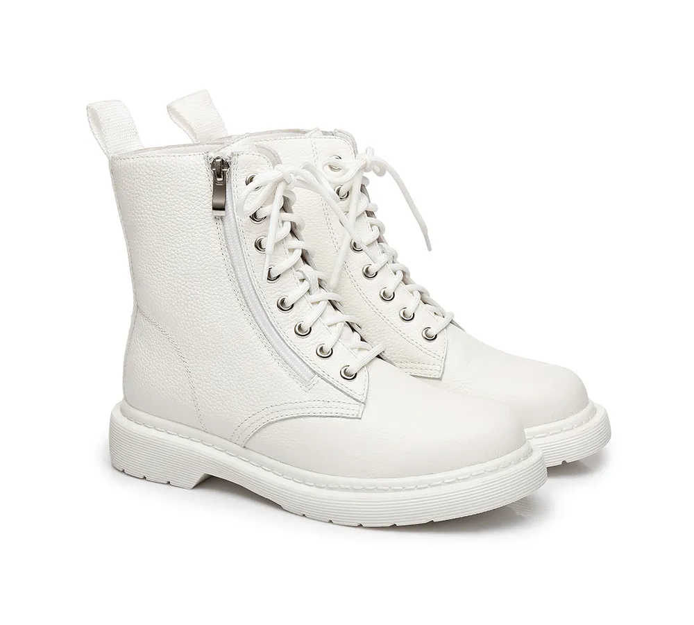 UGG Boots Women Leather Zip Up Chunky Boots Belen