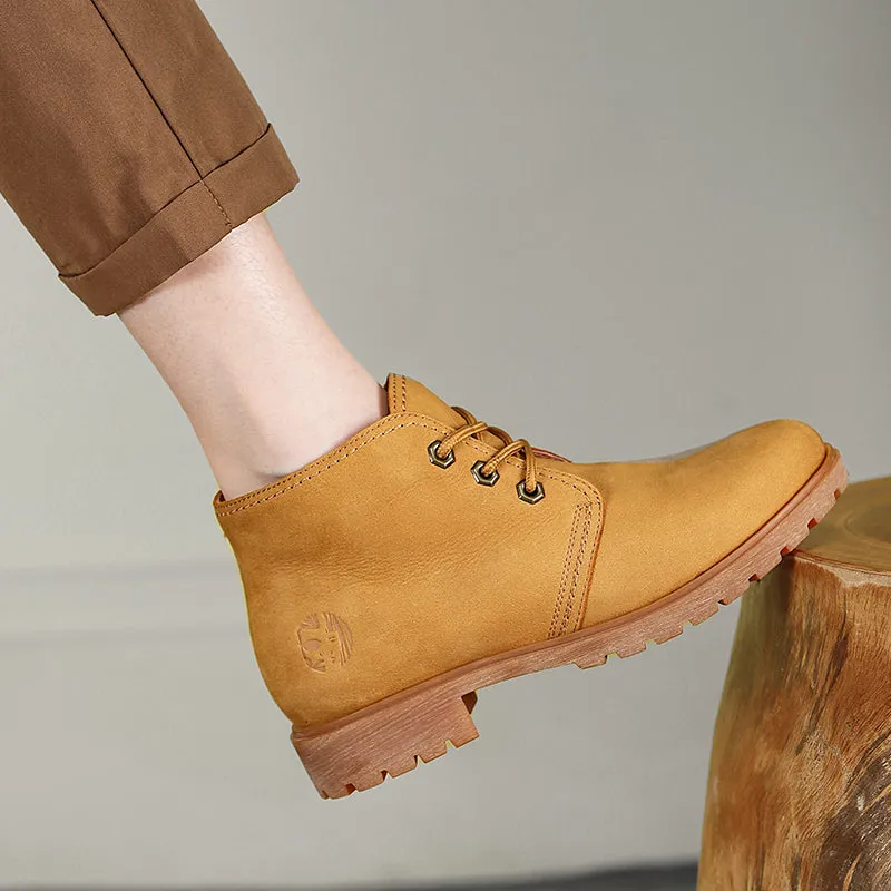 Women's Handmade High Lace-up Boot in Nubuck Calfskin in Light Tan