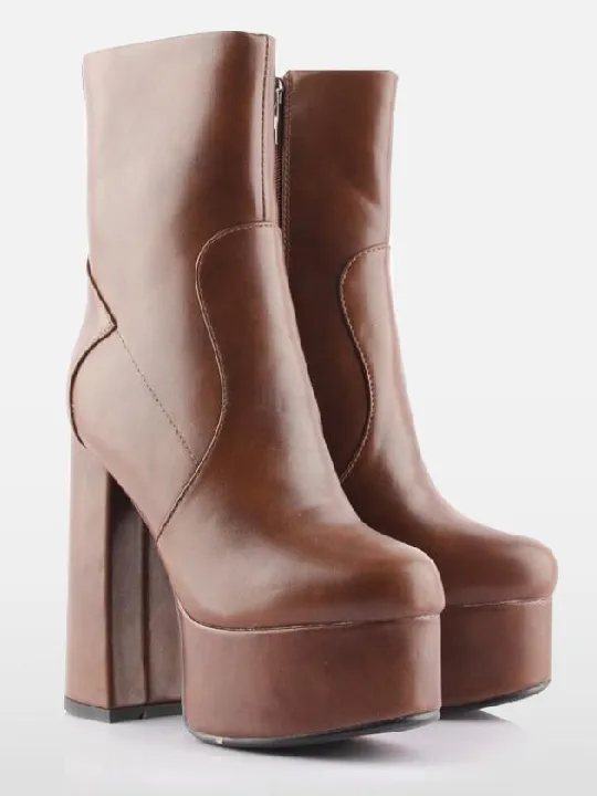 Zipper Chunky High Heel Ankle Boots Sexy Ankle Boots